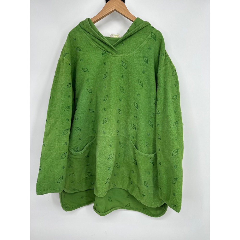 Vtg Liz & Jane Hoodie Women XL Green Leaf Embroidered Fleece Artsy Lagenlook USA